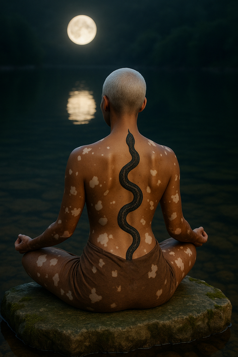 Sohmae em meditação diante da água e da lua